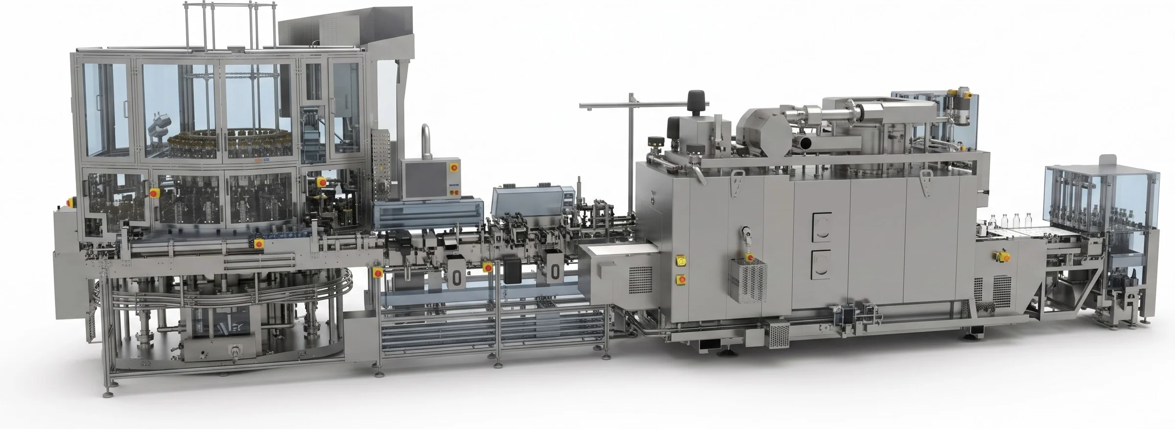 KAISHA Pharma vial manufacturing line — forming, annealing, inspection, surface treatment, finishing, final inspection and packaging